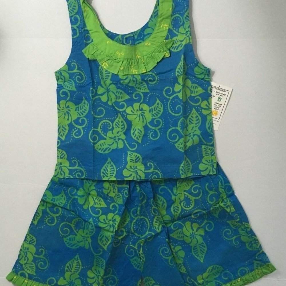 Young Colors 8 Top Shorts Girls Blue Hibiscus